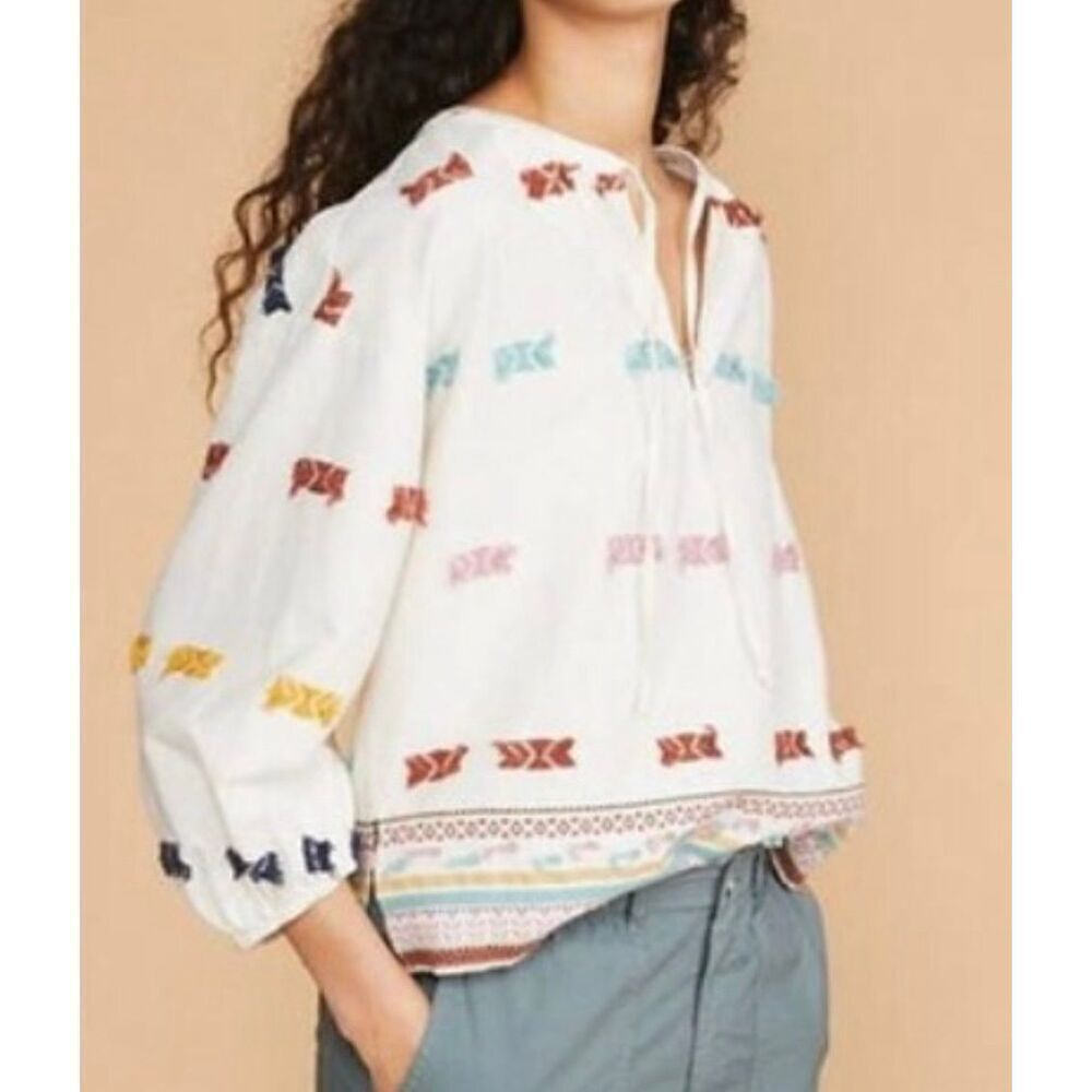 Lou & Gray loft getaway textured embroidered peasant blouse Small